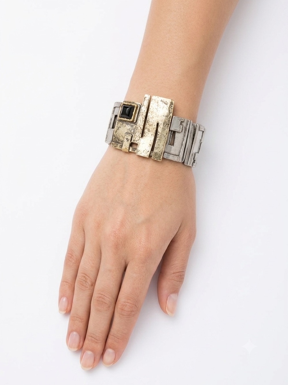 Brutalist buy NES Stylish Two-Tone Metal Cuff Bracelet - Silver and Gold